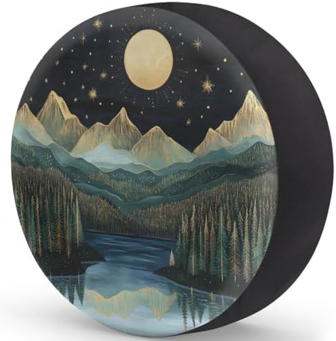 Spare Tire Cover for RV Trailer, Mountains Moon Nature Waterproof Sun Leather - Image 2
