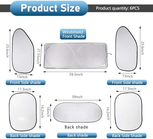6 PCS Car Window Glass Sunshade Kit, Reflective Full Coverage Windshield & - Image 2