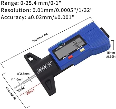 SAFELIFE Digital Tire Tread Depth Gauge, 3 Modes-Fractional Inch, Decimal Inch - Image 4