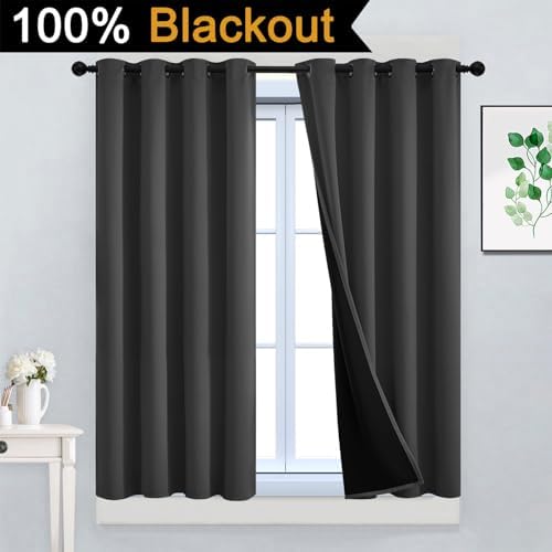 Yakamok Charcoal Grey 100% Blackout Curtains 45 Inches Long 52" Wide 2 PCS - Image 2