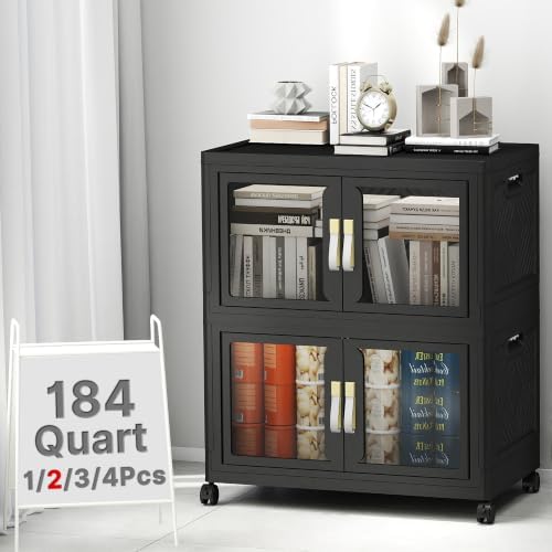 Stackable Storage Bins with Doors & Lids & Wheels by VNVTO