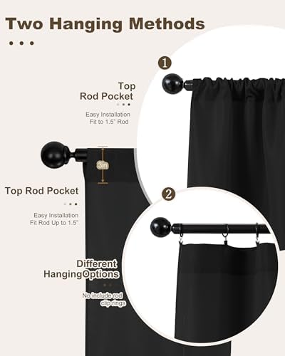 Outdoor Curtains for Patio Waterproof Rod Pocket 6 Pcs 54x84 Inch Black - Image 3