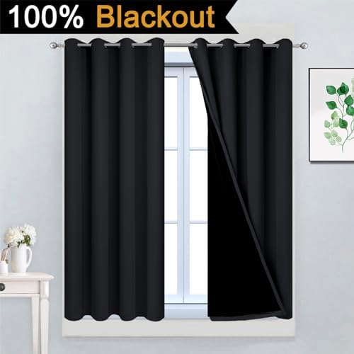 Yakamok Black 100% Blackout Curtains 45 Inches Long - Image 2