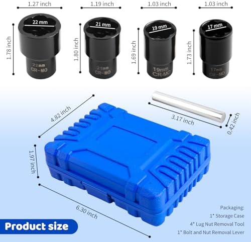 5PCS Locking Lug Nut Removal Tool, 17-22mm Wheel Lock Removal Kit - Image 2