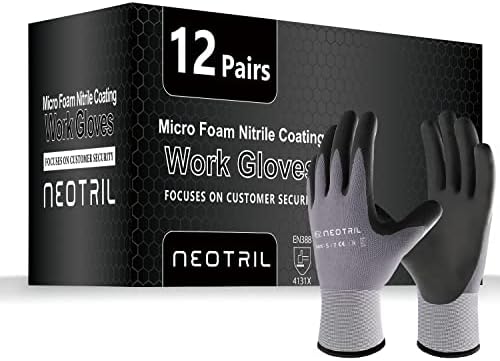 NEOTRIL Safety Work Gloves MicroFoam Nitrile Coated-3/6/12/36 Pairs, Breathable by NEOTRIL