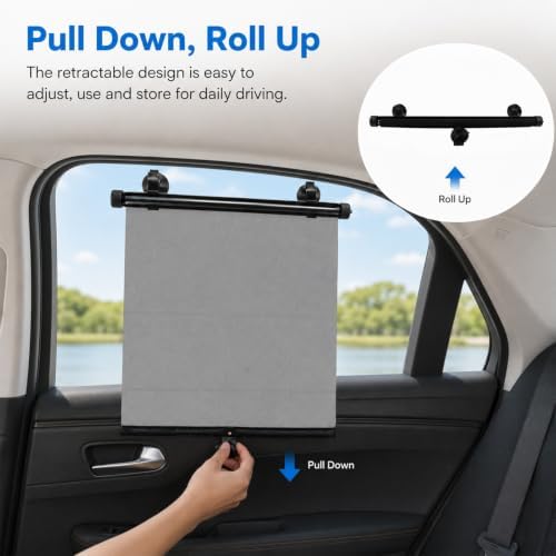 2 Pack Manual Retractable Car Side Window Sun Shade, 15.7" x 17.7" Roller - Image 7