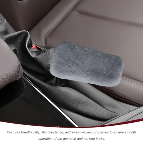 2PCS Fluffy Car Gear Shift Knob & Handbrake Cover, Comfortable Plush Shifter - Image 3