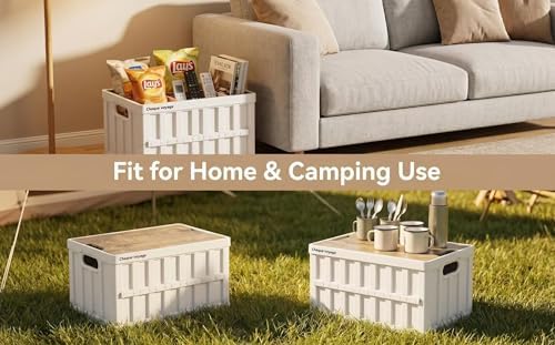 3 Pack 50L White Storage Crate Wooden Lid Foldable Bin - Image 5