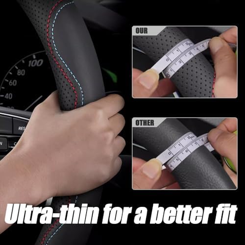 LKWLIKEI Nappa Premium Leather car Steering Wheel Cover, Breathable, Universal - Image 4