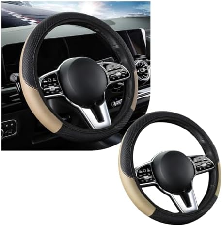 povtii Car Steering Wheel Cover, 15 Inch Leather Breathable Auto Steering Wheel by povtii