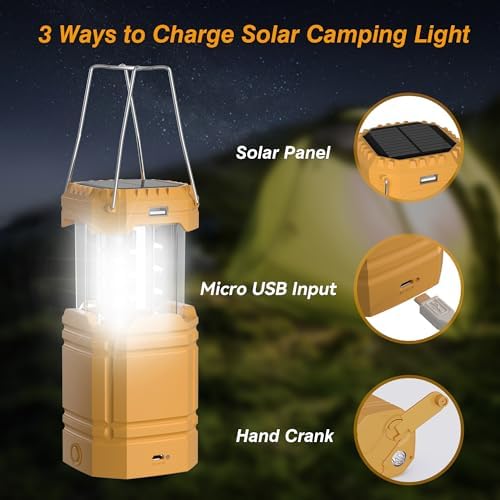Electric LED Camping Lantern, Portable 3000mAh Solar Hand Crank Flashlight - Image 4