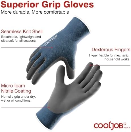 COOLJOB Micro-Foam Nitrile Safety Work Garden Gloves - Image 2