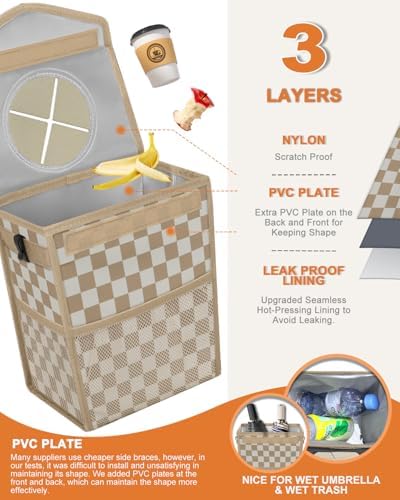 Pritent Car Trash Can with Lid Leakproof Car Garbage Bag Vehicle Trash Bin - Image 3