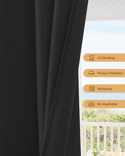 Outdoor Curtains for Patio Waterproof Rod Pocket 6 Pcs 54x84 Inch Black - Image 4
