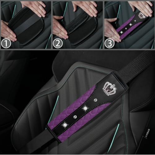 NBTEPEM 10 Pcs Bling Purple Car Floor Mats Set, Leather Purple Steering Wheel - Image 7