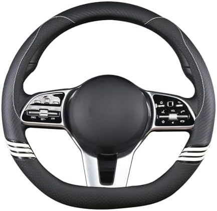 15 inch Cute Leather D Shape Steering Wheel Cover Black - Image 3