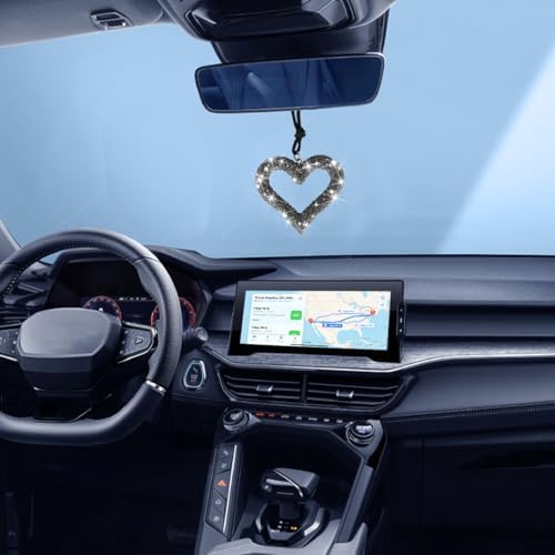 Mandark Crystal Rhinestone Heart Rearview Mirror Pendant, Light Black - Image 4