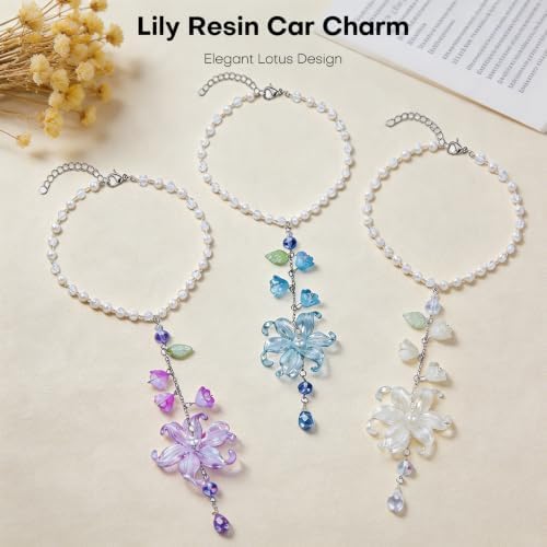 Blue Waterlily Leaf Resin Car Charm – Rearview Mirror Hanging Decor - Image 2