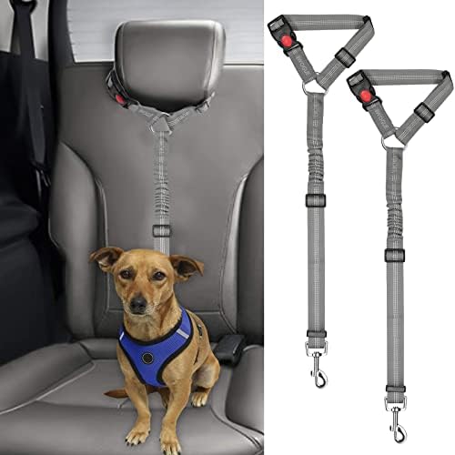 BWOGUE 2 Pack Dog Seat Belt for Car, Adjustable Nylon Headrest Restraint by BWOGUEPetHome