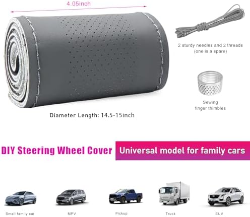 Ziciner Genuine Leather Steering Wheel Cover, Stitch on Wrap, Breathable - Image 2
