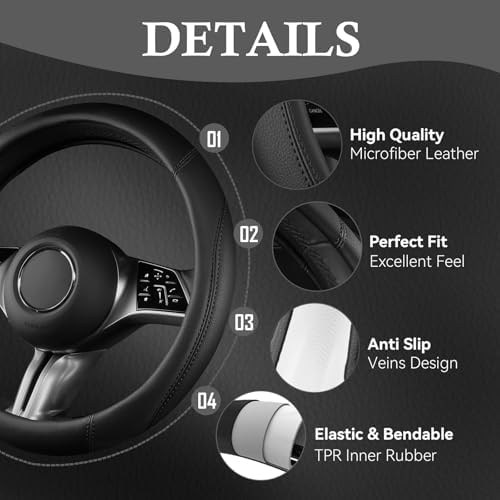 CAR PASS Microfiber Leather Steering Wheel Cover and Waterproof Car Floor Mats - Image 4