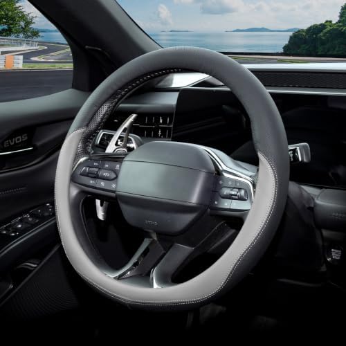 Valleycomfy Microfiber Leather Steering Wheel Cover 14.5"-15" Grey - Image 3