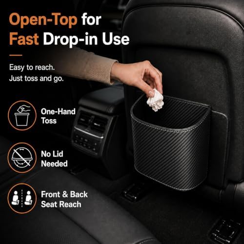 Leather Car Trash Can, Leakproof Car Garbage Can, Secure Hook & 60 Liners - Image 2