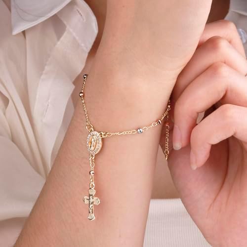 Gold Plated Beads Catholic Guadalupe Car Rearview Mirror Rosary - Image 3