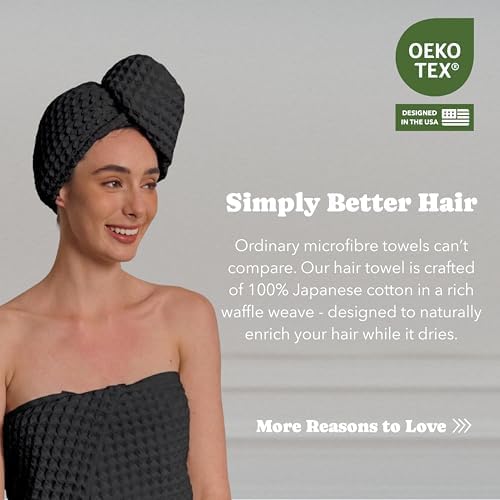 Luxury Organic Japanese Cotton Hair Drying Waffle Towel Wrap - Image 4