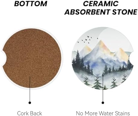 Forest Mountain Car Cup Coaster 2 Pack Ceramic Absorbent Car Coasters 2.56 Inch - Image 2
