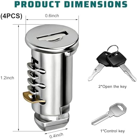 4 PCS Lock Cores, One-Key System Locking Kit Includes 1 Control Key, 2 Keys & 4 - Image 2