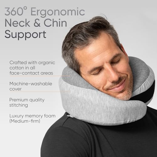 Proglobe Luxe Memory Foam Travel Pillow, Organic Cotton Cover, Light Gray - Image 4