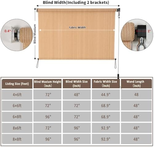 SMONTER Outdoor Sunshade Roller Shade 6'W x 8'H, Exterior Cordless Roll Up - Image 2