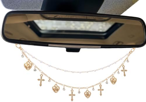 Rear View Mirror Cross Charm Double Chain Catholic Faith Car Decor by LuneClat