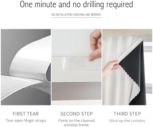 AJAZZ 100% Black Out Curtains Adhesive Blackout Temporary Curtain No Drilling - Image 4