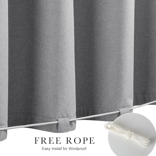 NICETOWN 100% Blackout Linen Outdoor Curtains Windproof 84" L Light Grey - Image 3