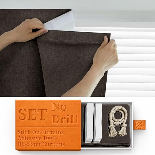 100% Blackout Curtains for Bedroom Stick On Curtains Window Shades Pull Down by Sovtfides