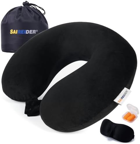 SAIREIDER Neck Pillows for Travel 100% Memory Foam Adjustable Travel Pillows by SAIREIDER