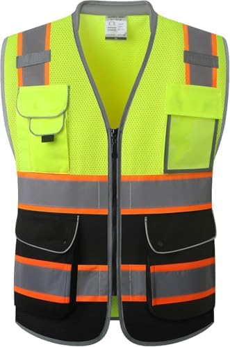 JKSafety Hi Vis Safety Vest for Men Women Cushioned Collar JK101 YBlack 4XL by JKSafety