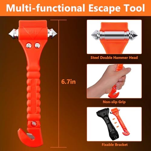 BFXM Car Window Breaker Hammer and Seat Belt Cutter 2-in-1, 4 Packs - Image 2