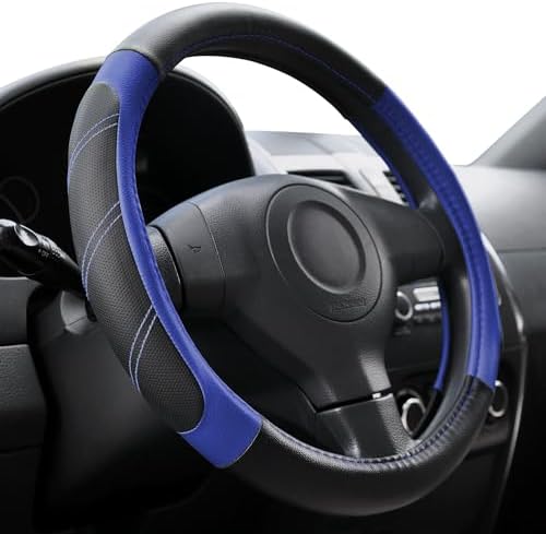 Elantrip Steering Wheel Cover Leather 14 1/2 to 15 inch Universal Padded Soft by Elantrip