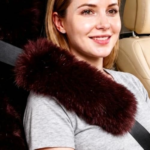 2 Pack Sheepskin Car Seat Belt Cover Pads | Long Wool Seatbelt Cushions by OGLAND