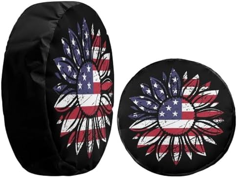 American Flag Sunflower Flower Spare Tire Cover Dust-Proof Wheel Tire Cover Fit - Image 4