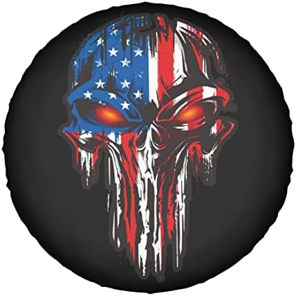 American Flag Skull Patriotic Spare Tire Cover, Universal Wheel Tire Cover - Image 2