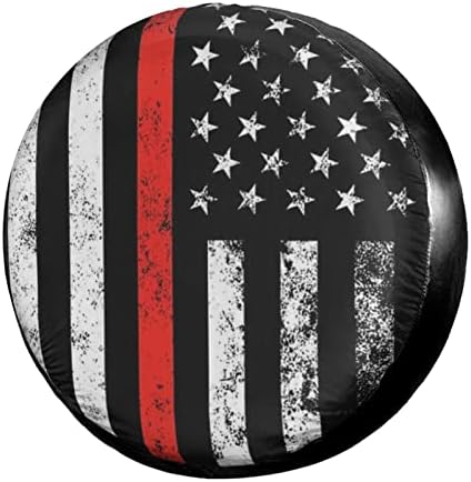 USA Patriotic Firefighter Thin Red Line Flag Spare Tire Cover Dust-Proof Wheel by Foruidea