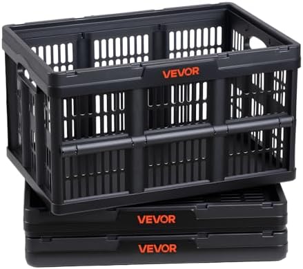 VEVOR Plastic Collapsible Storage Bins, 45L 3 Packs, Stackable Folding Storage by VEVOR