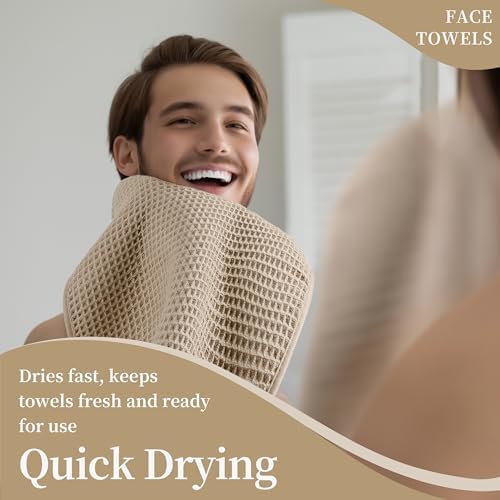 Microfiber Waffle Face Towels, 4 Pieces, Fast Drying, Lint Free 430 GSM - Image 5