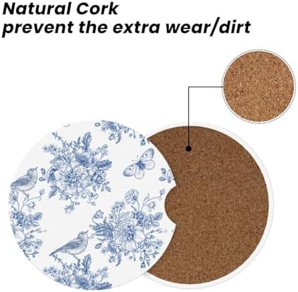 Vintage Blue Flower Car Cup Coaster 2 Pack Ceramic Absorbent Car Coasters 2.56 - Image 5