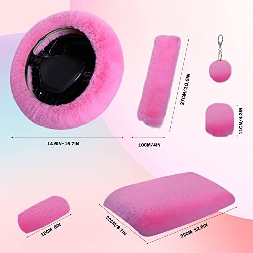 7PCS Set car Interior Aesthetic Accessories, Fluffy 15 inch Steering Wheel Cover - Image 6