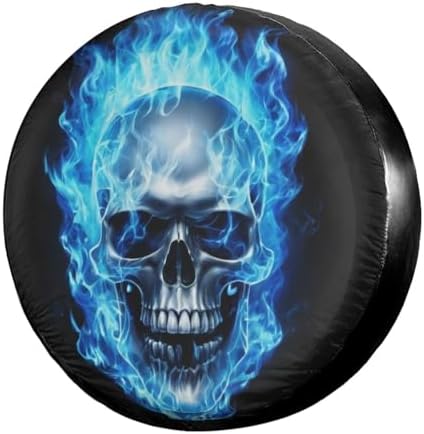 Delerain Skull Head Blue Fire Spare Tire Cover by Delerain